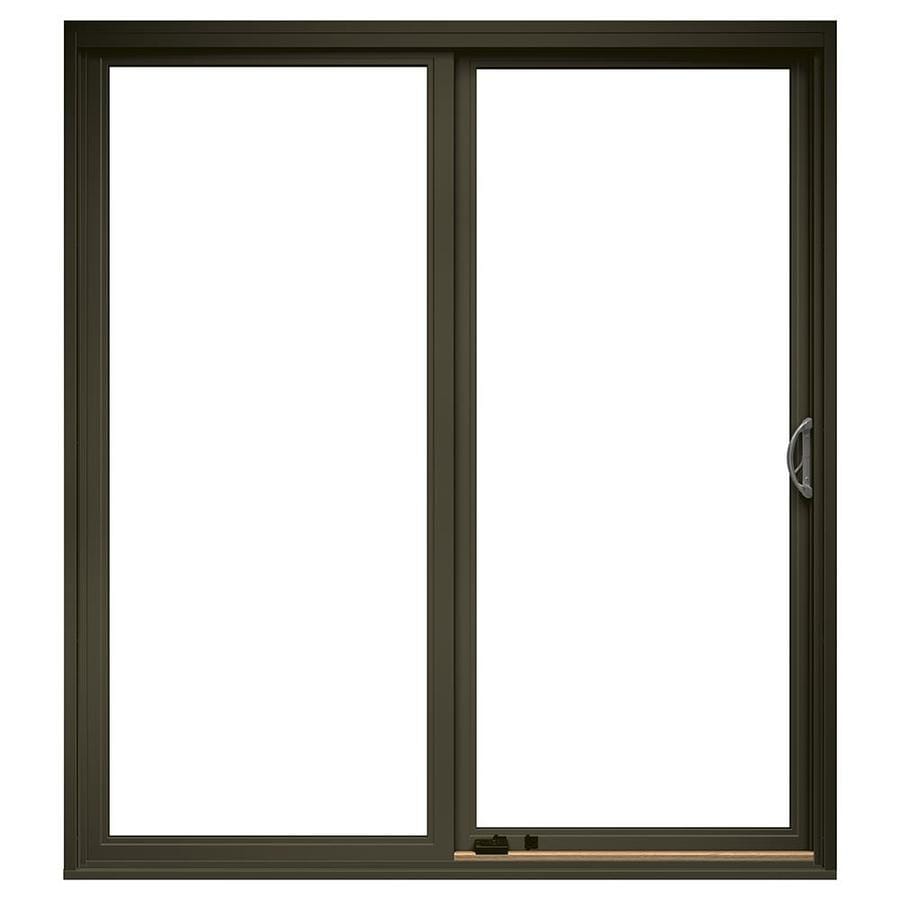 Pella Impervia Clear Glass Brown Fiberglass RightHand Double Door Sliding Patio Door with