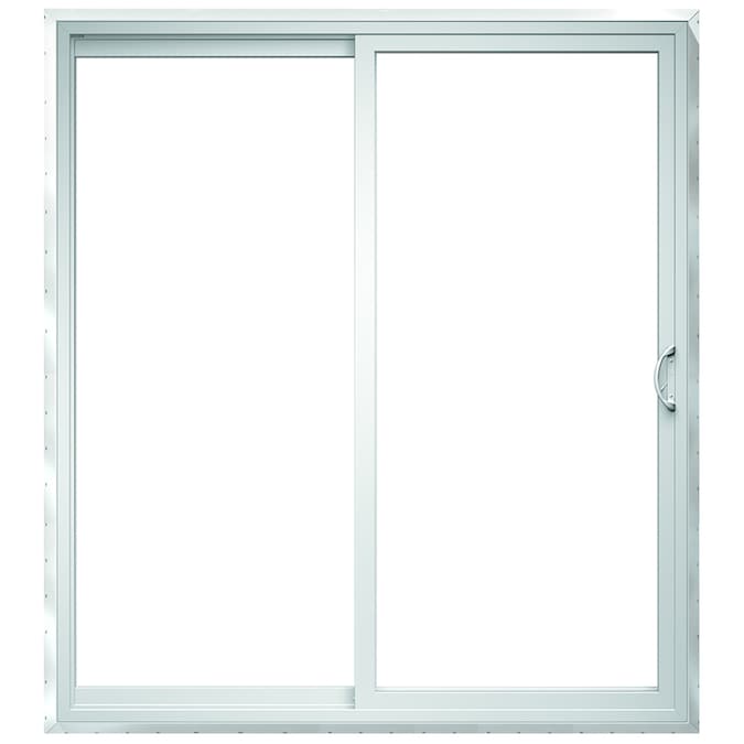 Pella 72in x 80in Clear Glass White Vinyl Universal Reversible Double Door Sliding Patio Door