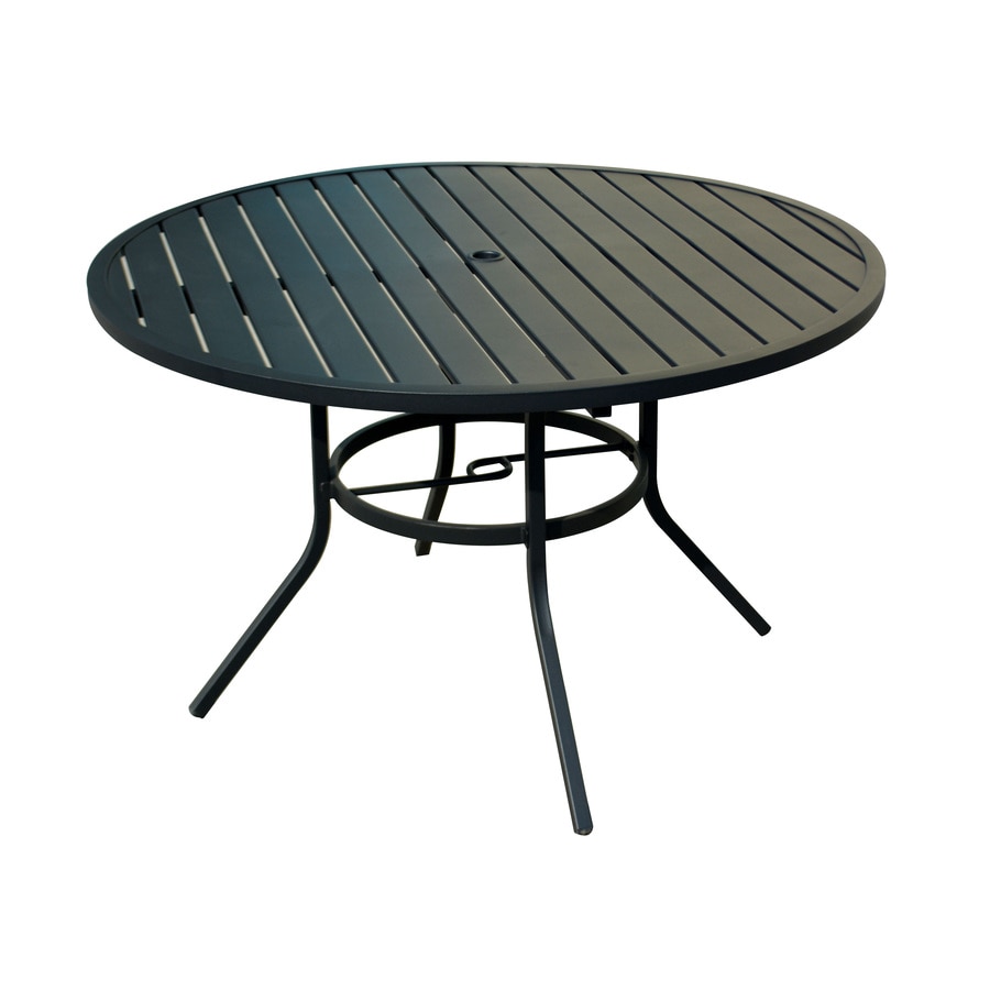 Style Selections Pelham Bay Round Outdoor Dining Table 48 In W X 48 In L With Umbrella Hole In The Patio Tables Department At Lowes Com