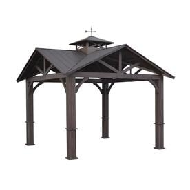 Patio Furniture At Lowes Allen Roth Wood Looking Hand Paint Metal Square Semi Gazebo Exterior 12