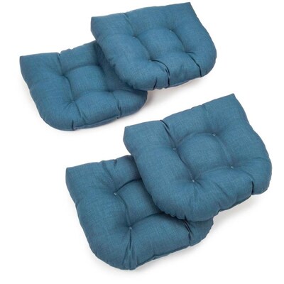 Blazing Needles 4 Piece Sea Blue Patio Chair Cushion At Outdoor Chair Cushions Pads Seat Patio Blue And White Striped Outside Wicker Piping Stripe Bench Deep Sofa Couch Replacement Garden Set This Is