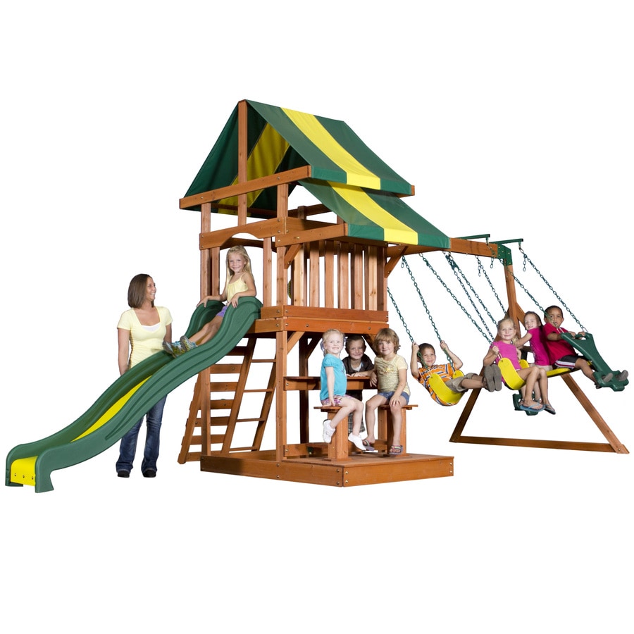 Backyard Discovery Independence All Cedar Residential Wood Playset With Swings In The Wood Playsets Swing Sets Department At Lowescom