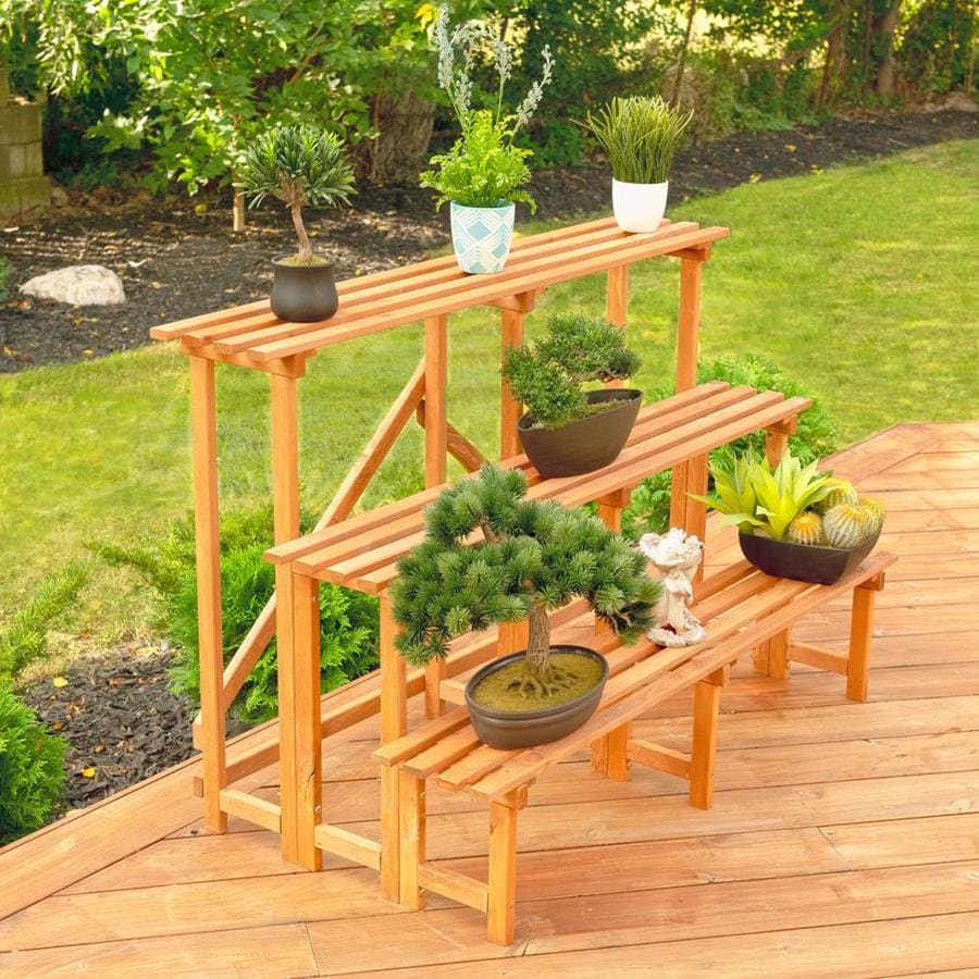 Leisure Season 32in Medium Brown Outdoor Rectangular Wood Plant Stand