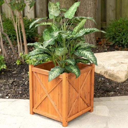 Leisure Season 16-in W x 18-in H Medium Brown Wood Planter in the Pots ...