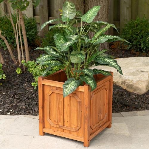 Leisure Season 16in W x 18in H Medium Brown Wood Planter in the Pots