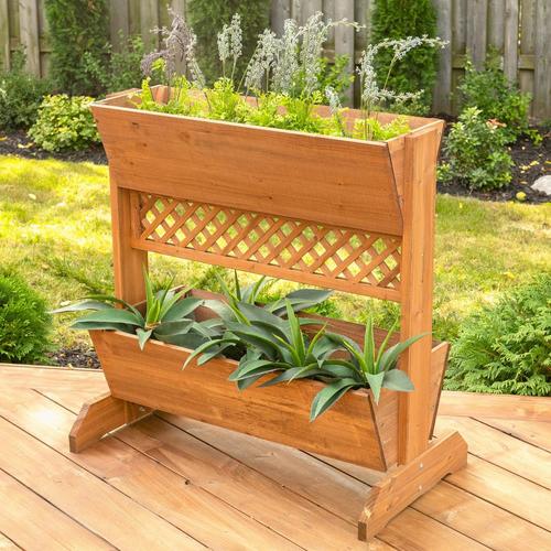 Leisure Season 32-in W x 32-in H Medium Brown Wood Planter at Lowes.com