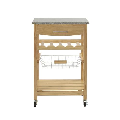Linon Brown Wood Base with Granite Top Kitchen Cart (15.625in x 22.8