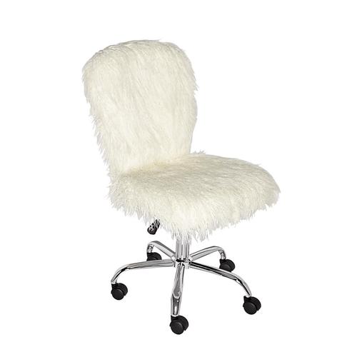 Linon Faux Flokati Arm Less Office Chair Modern White Accent Chair