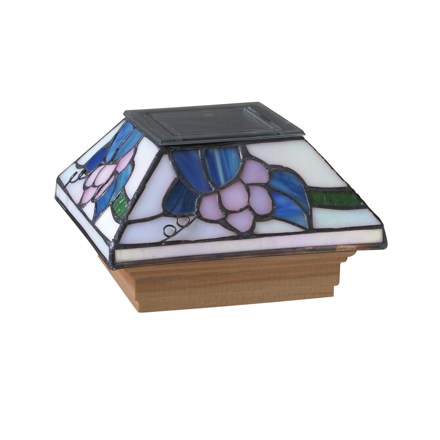 Maine Ornamental 4in x 4in Stained Glass and Wood Solar Post Cap at