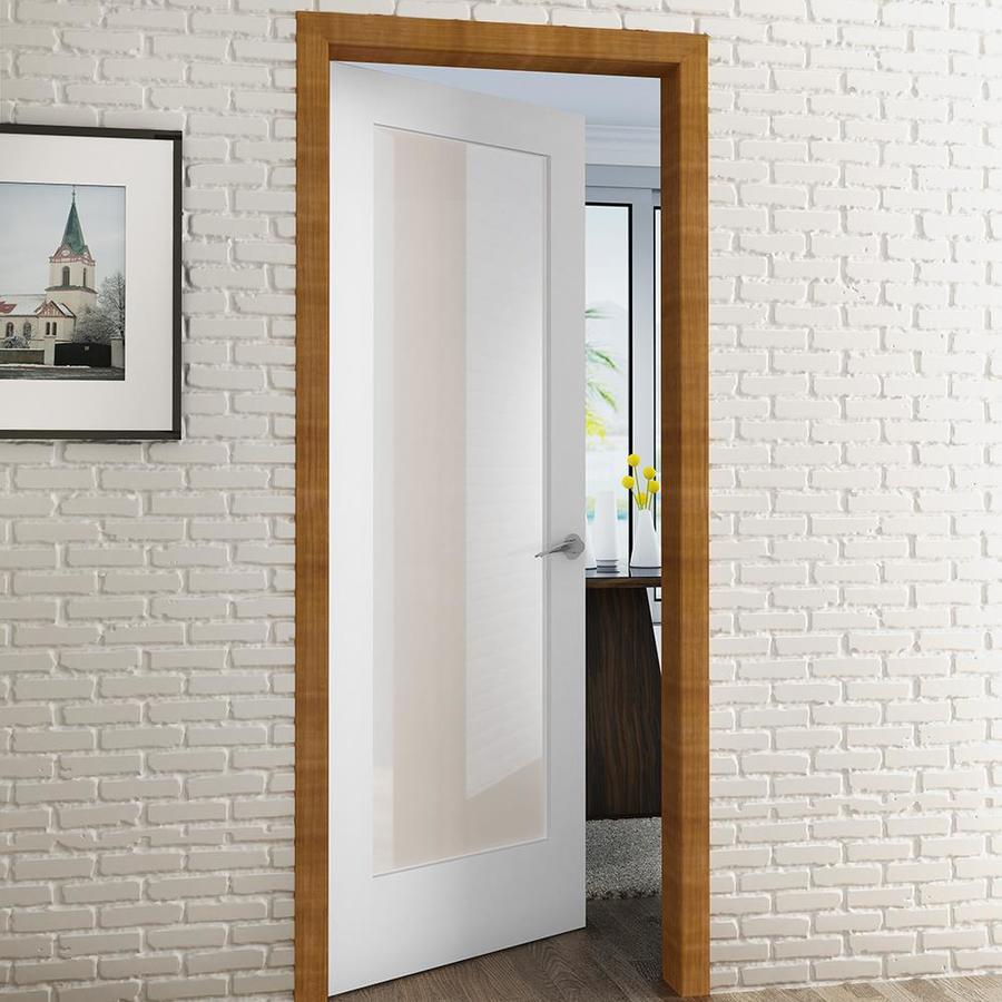 ReliaBilt Shaker White 1-Panel Solid Core Frosted Glass MDF Pine Pre ...