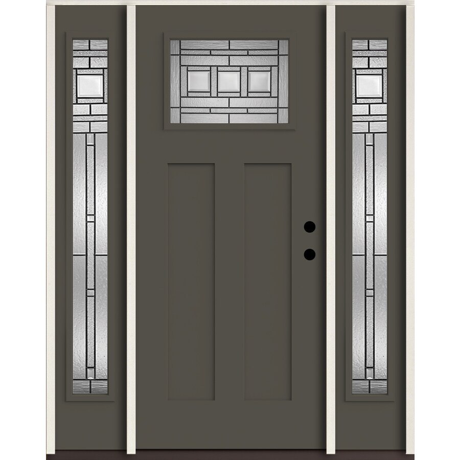 Reliabilt Craftsman Decorative Glass Left Hand Inswing Thunder Gray Reliabilt Craftsman Decorative Glass Left Hand Inswing Thunder Gray Painted Fiberglass Prehung Entry Door With Sidelights And Insulating Core Common 60 In