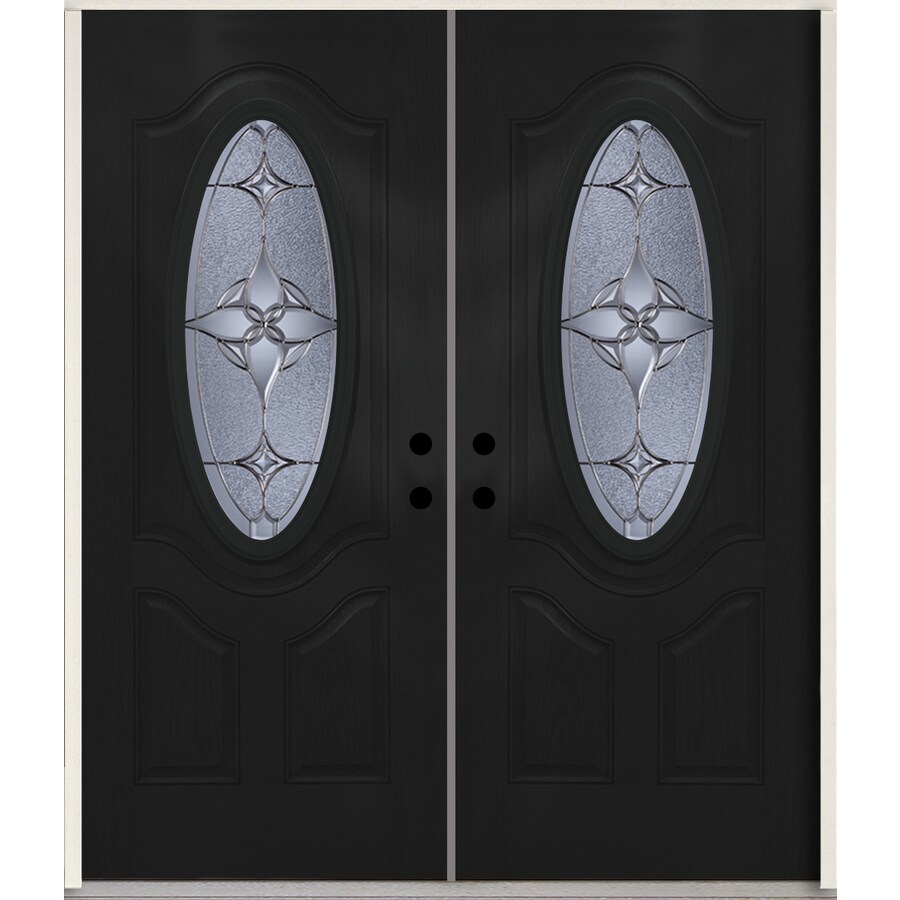 Reliabilt Astrid Oval Lite Decorative Glass Right Hand Inswing Reliabilt Astrid Oval Lite Decorative Glass Right Hand Inswing Peppercorn Painted Fiberglass Prehung Double Entry