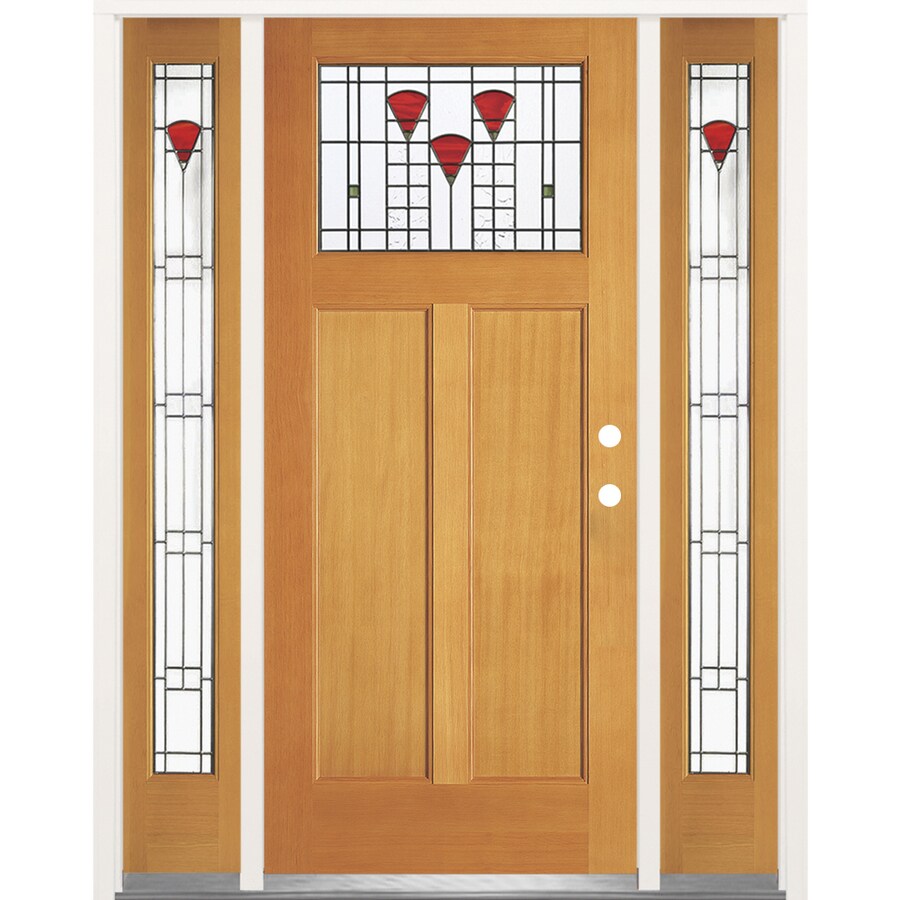 Simpson Craftsman Decorative Glass Right Hand Inswing Brown Wood