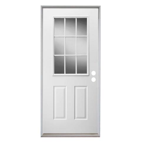 French Insulating Core Full Lite Left Hand Inswing Steel Primed Prehung Entry Door Common 36 In X 80 In Actual 37 5 In X 81 75 In