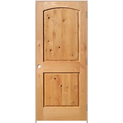 Unfinished 2 Panel Round Top Wood Knotty Alder Pre Hung Door Common 36 In X 80 In Actual 37 375 In X 81 6875 In