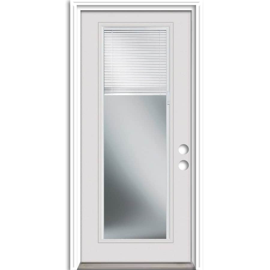 Full Lite Blinds Between The Glass Right Hand Inswing Primedsteel Prehung Entry Door With Insulating Core Common 32 In X 80 In Actual 33 5 In X