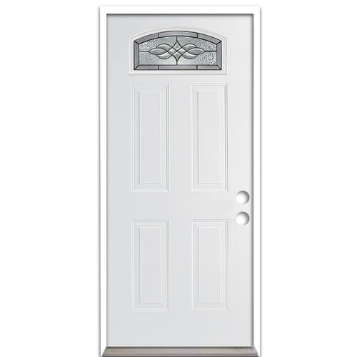 Hampton 1 4 Lite Decorative Glass Left Hand Inswing Primedfiberglass Prehung Entry Door With Insulating Core Common 36 In X 80 In Actual 37 5 In X