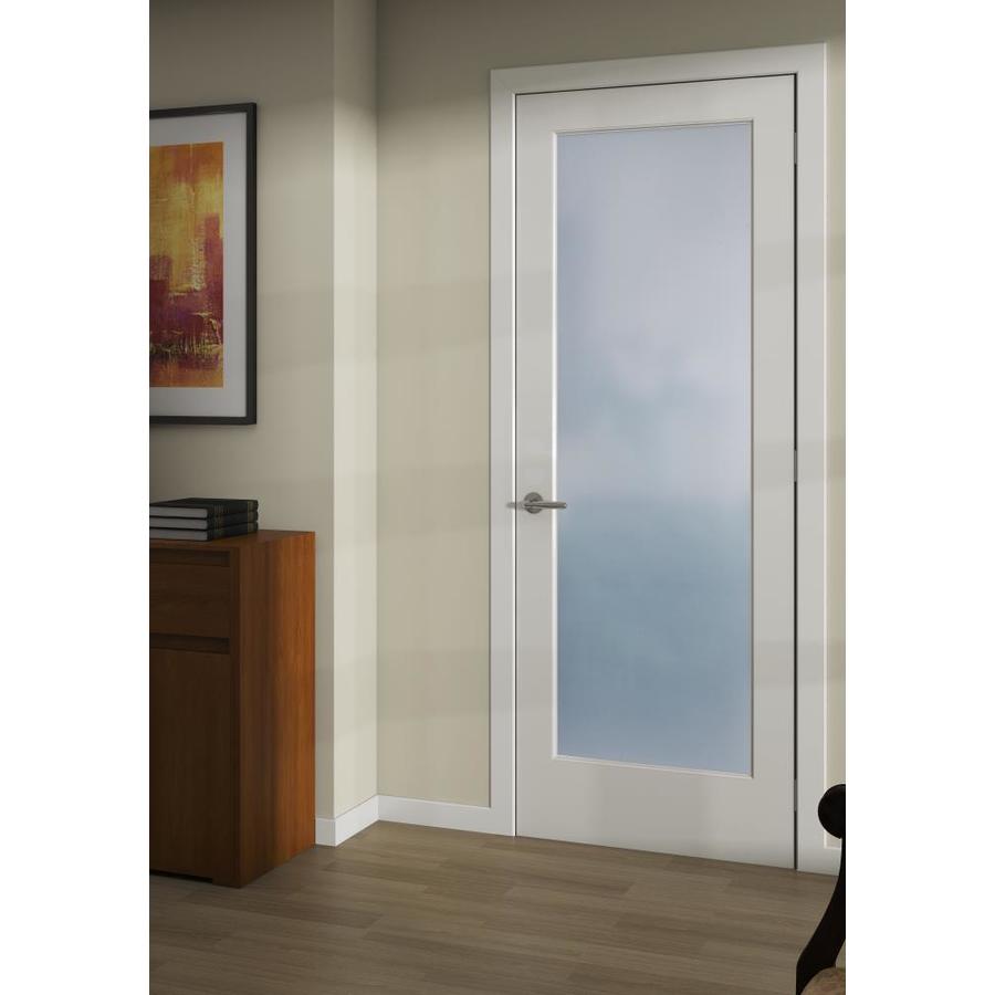 ReliaBilt 30-in x 80-in White Flush Frosted Glass Primed Wood Slab Door ...