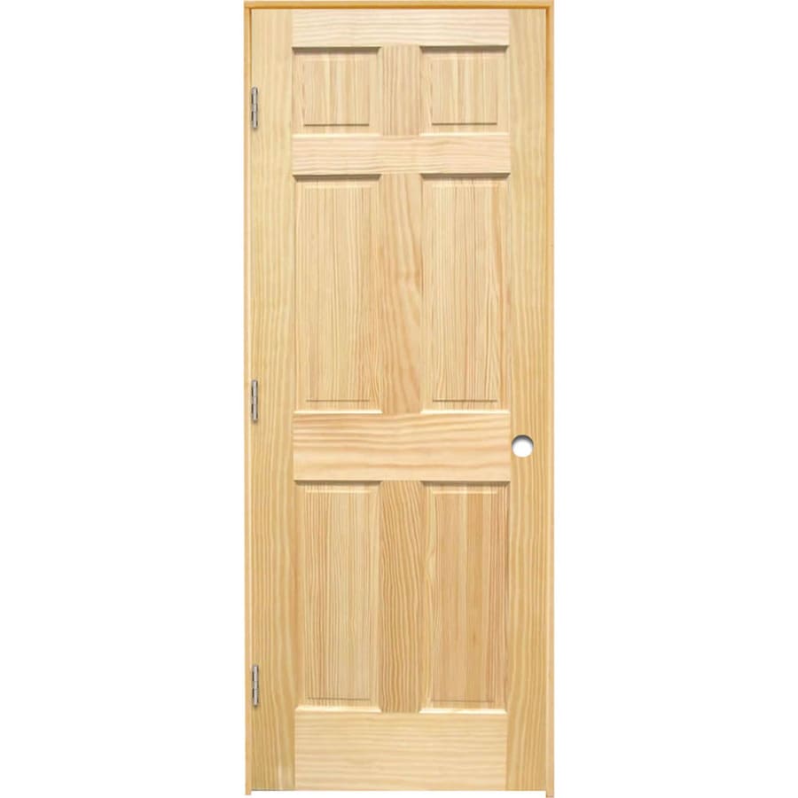 ReliaBilt Brown/Unfinished 6-Panel Solid Core Wood Pine Single Prehung