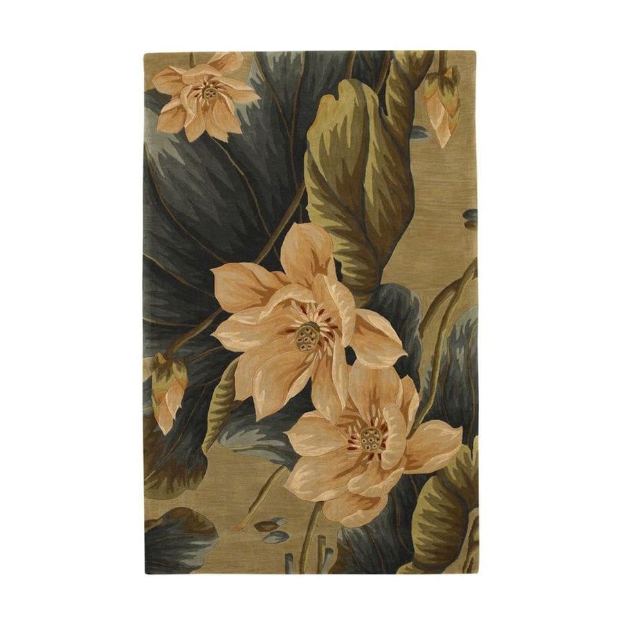 KAS Rugs SPA311436X56 Floral Trends Rectangular Green Floral Tufted Wool Accent Rug (Common: 3-ft x 5-ft; Actual: 42-in x 66-in)