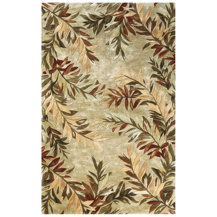 KAS Rugs Floral Trends Rectangular Green Floral Tufted Wool Area Rug ...