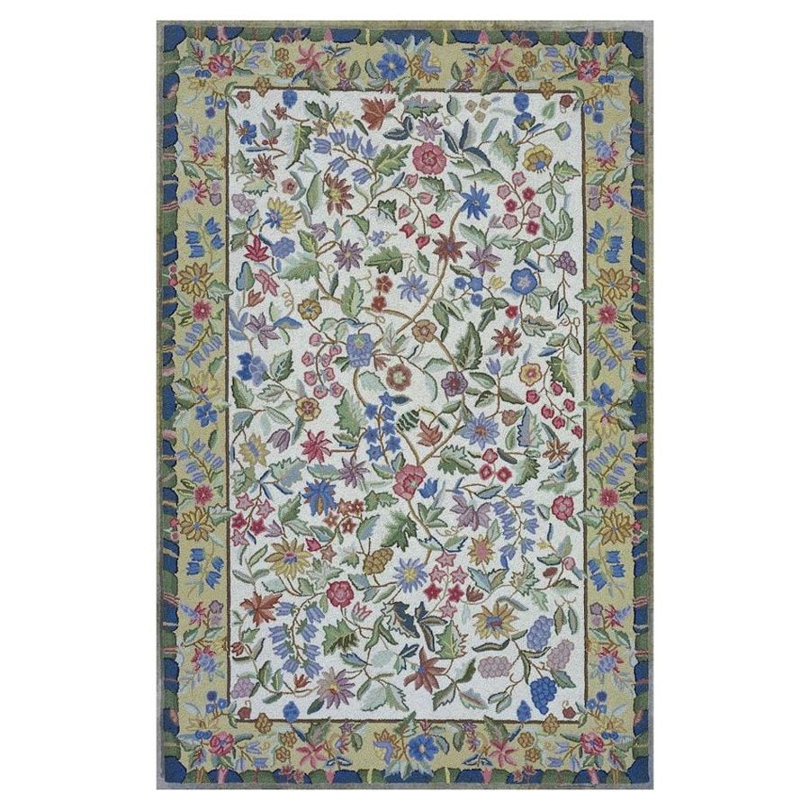 KAS Rugs COL178930X50 Classy Casual Rectangular Cream Floral Hand-Hooked Wool Accent Rug (Common: 2-ft x 4-ft; Actual: 30-in x 50-in)