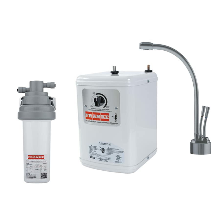 Franke Satin Hot and Cold Water Dispenser with High Arc Spout in the