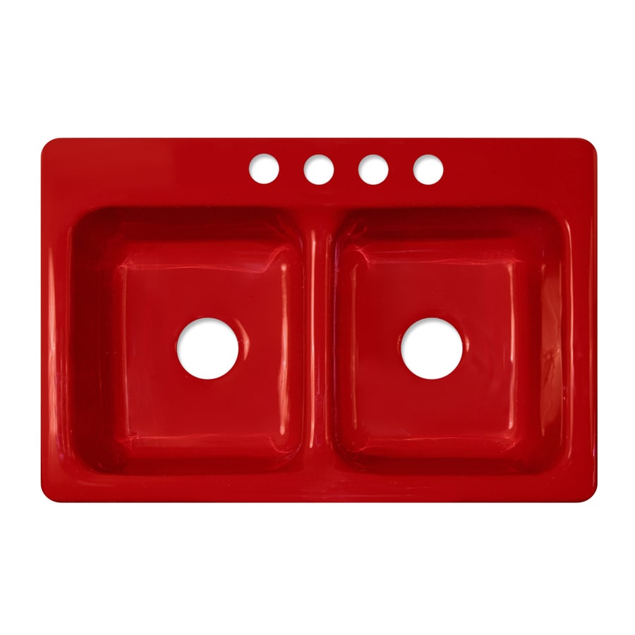 Shop CorStone Greenwich Gloss Red DoubleBasin Acrylic DropIn Kitchen