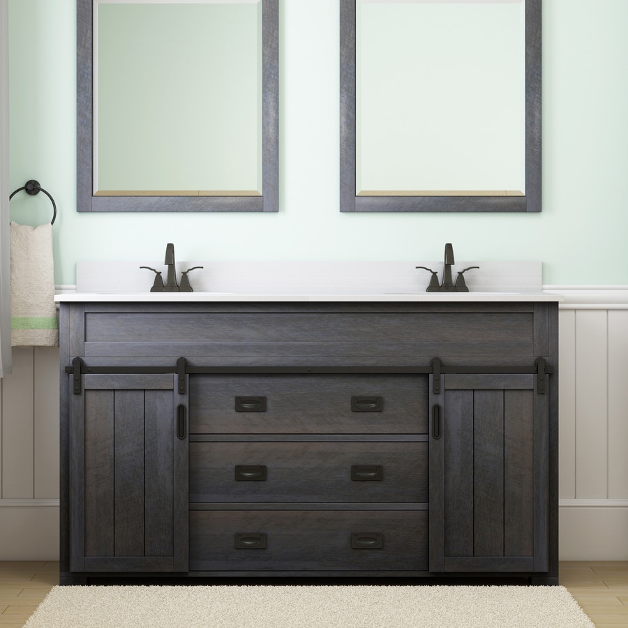 Style Selections Morriston 60 In Distressed Java Undermount Double Sink Bathroom Vanity With White Engineered Stone Top In The Bathroom Vanities With Tops Department At Lowes Com