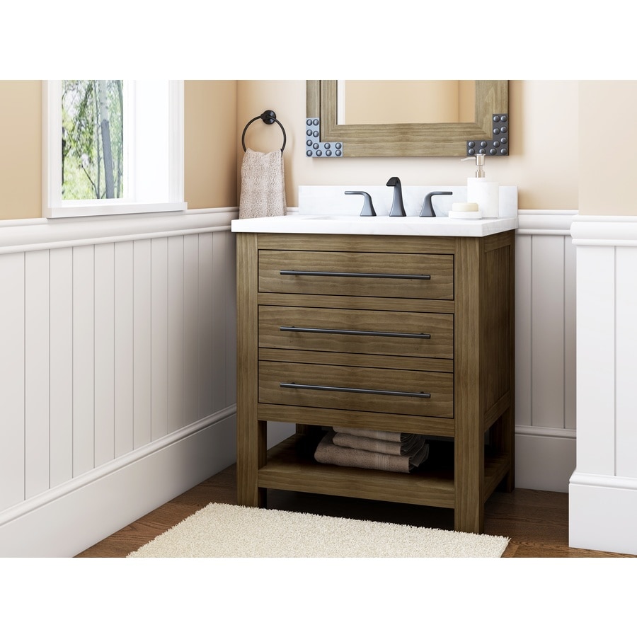 Allen Roth Kennilton 30 In Gray Oak Undermount Single Sink Bathroom Vanity With White Carrera Engineered Stone Top In The Bathroom Vanities With Tops Department At Lowes Com