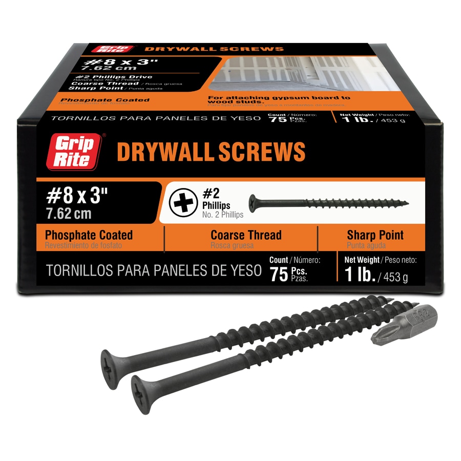 GripRite 8 x 3in Bugle Coarse Thread Drywall Screws (1lb) in the