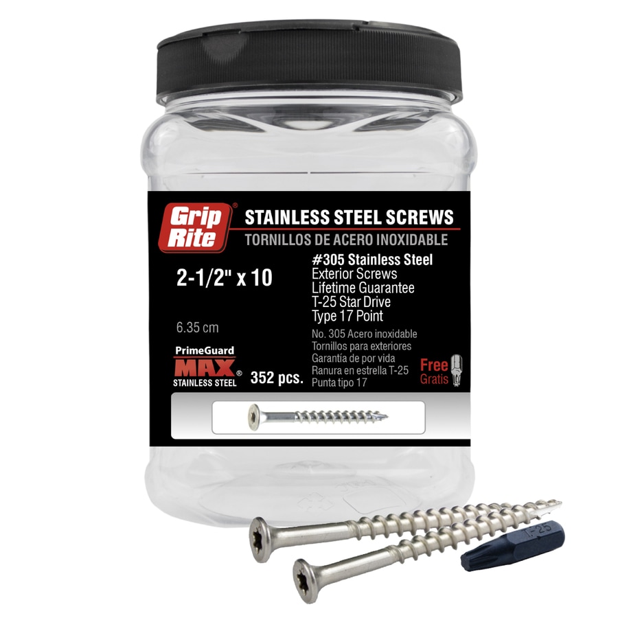 100 Piece #10 x 2 1//2/" Stainless Steel Square Drive Wood Deck Screws Grip Rite
