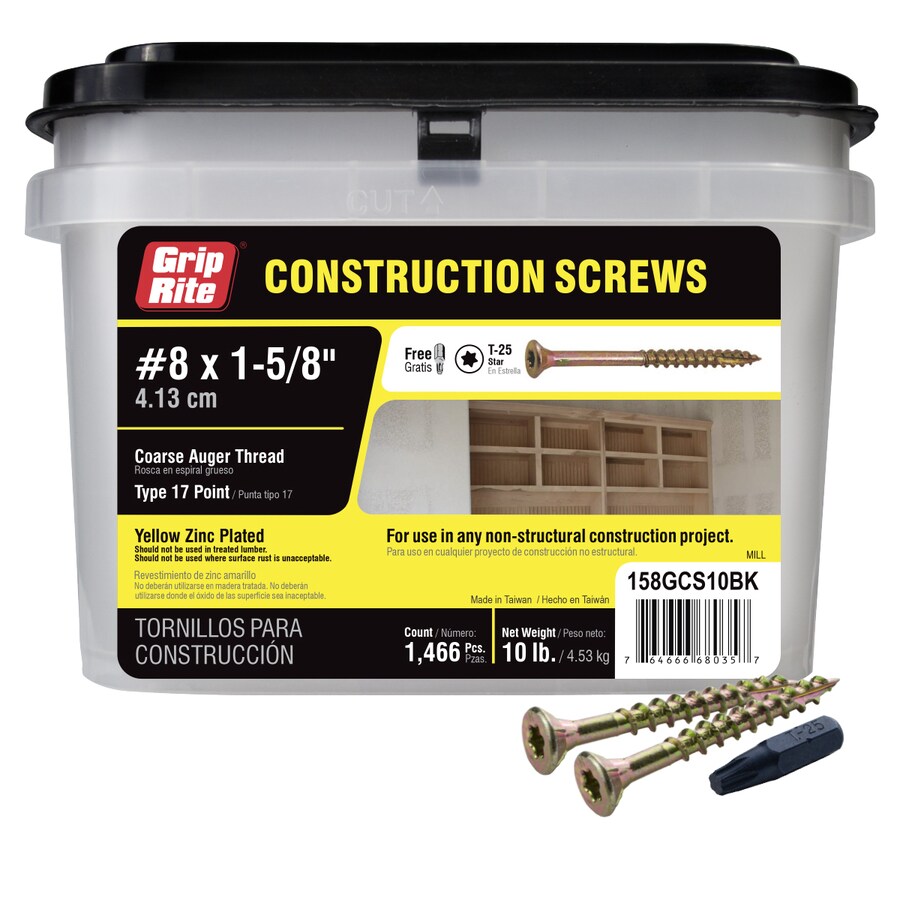 5-lbs Fas-n-Tite #6 x 1-5/8-in Yellow Zinc Flat Interior Wood Screws