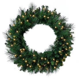 Artificial Christmas Wreaths At Lowes Holiday Living 30 In Pre Lit Pine Mixed Artificial Christmas Wreath With White