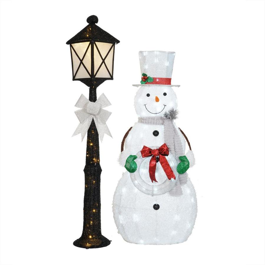 32.5-in Freestanding Snowman with Lamppost Sculpture with Constant ...
