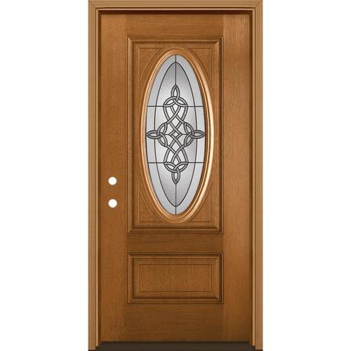 Masonite Dylan Oval Lite Decorative Glass Right Hand Inswing Oakcrest Stained Fiberglass Prehung