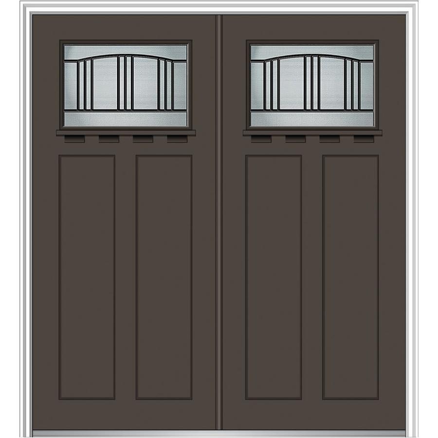 Mmi Door Craftsman Decorative Glass Right Hand Inswing Brown Painted Mmi Door Craftsman Decorative Glass Right Hand Inswing Brown Painted Fiberglass Prehung Double Entry With Insulating Core Common 72 In X 80