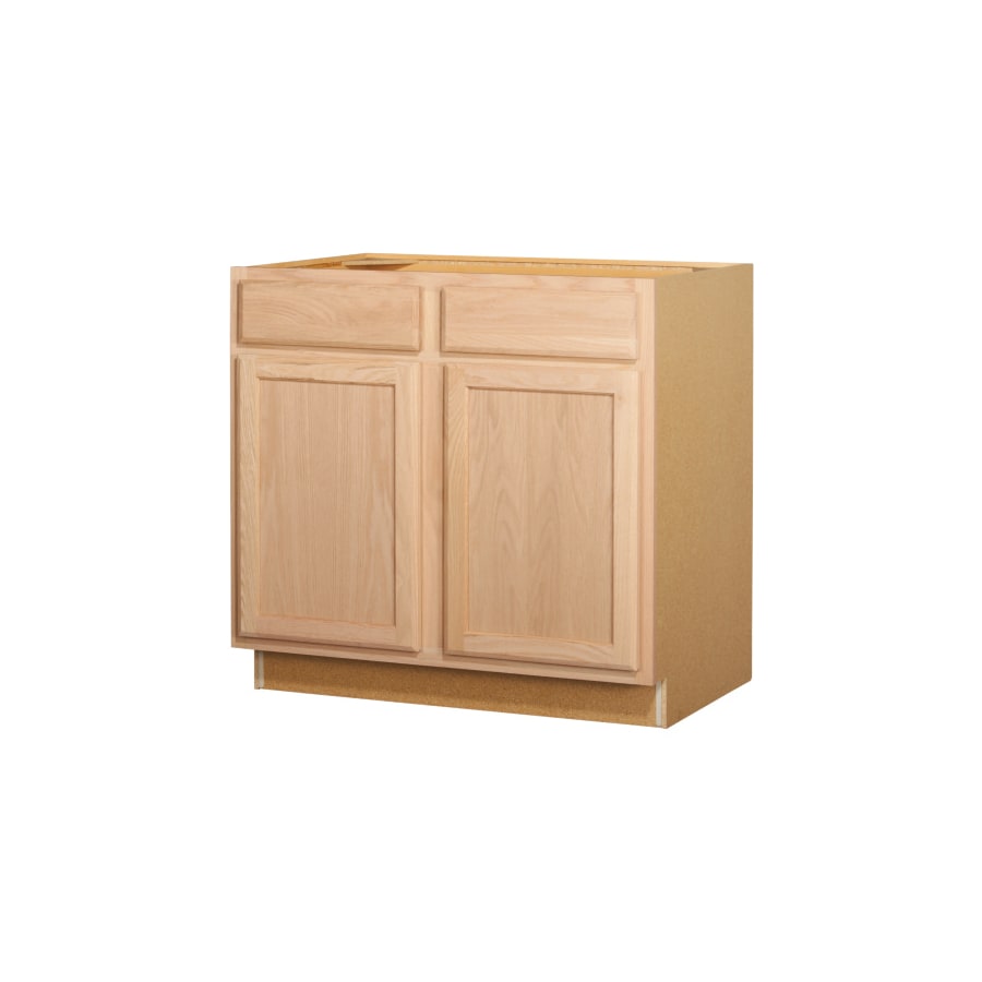 Project Source 36-in W x 35-in H x 23.75-in D Natural Unfinished Oak Sink  Base Fully Assembled Cabinet (Flat Panel Square Door Style) in the Kitchen  Cabinets department at