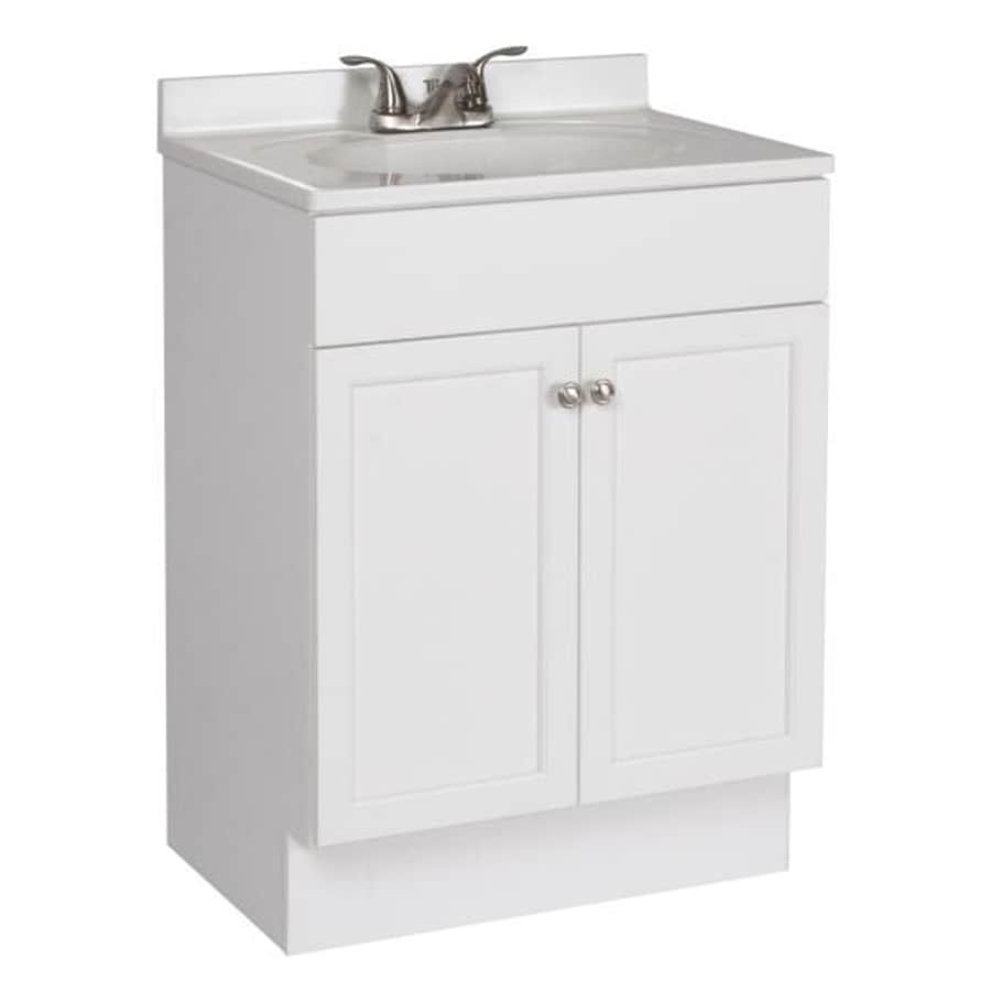 Project Source 24 In White Shaker Single Sink Bathroom Vanity With White Cultured Marble Top In The Bathroom Vanities With Tops Department At Lowes Com