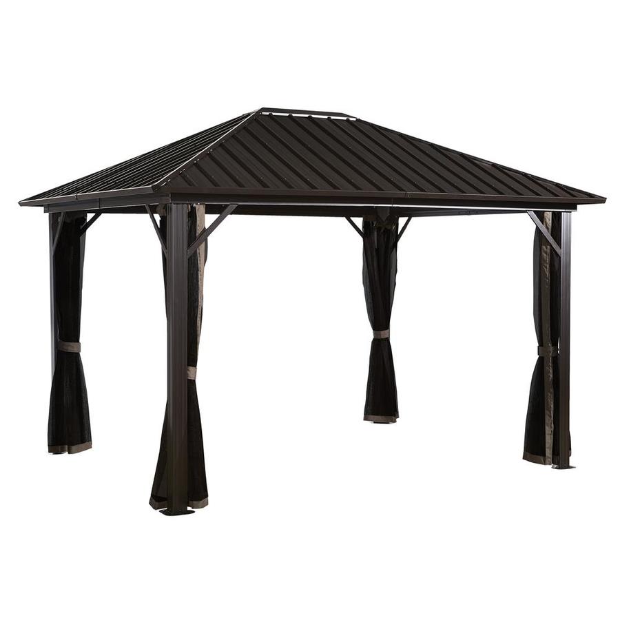 Sojag Genova Dark Brown Metal Screened Gazebo (142.91 W x 108.27 H x 117.32 D)