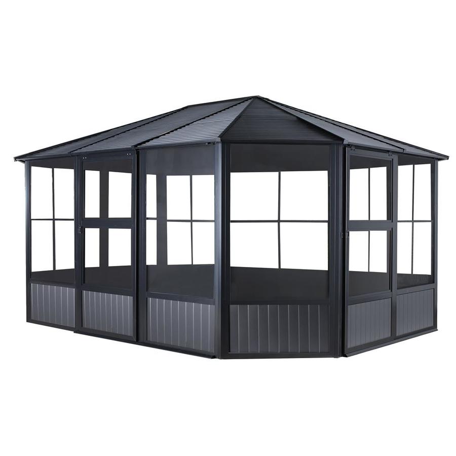 Sojag Charleston Dark Grey Metal Octagon Gazebo (Exterior: 16-ft x 12.5 ...