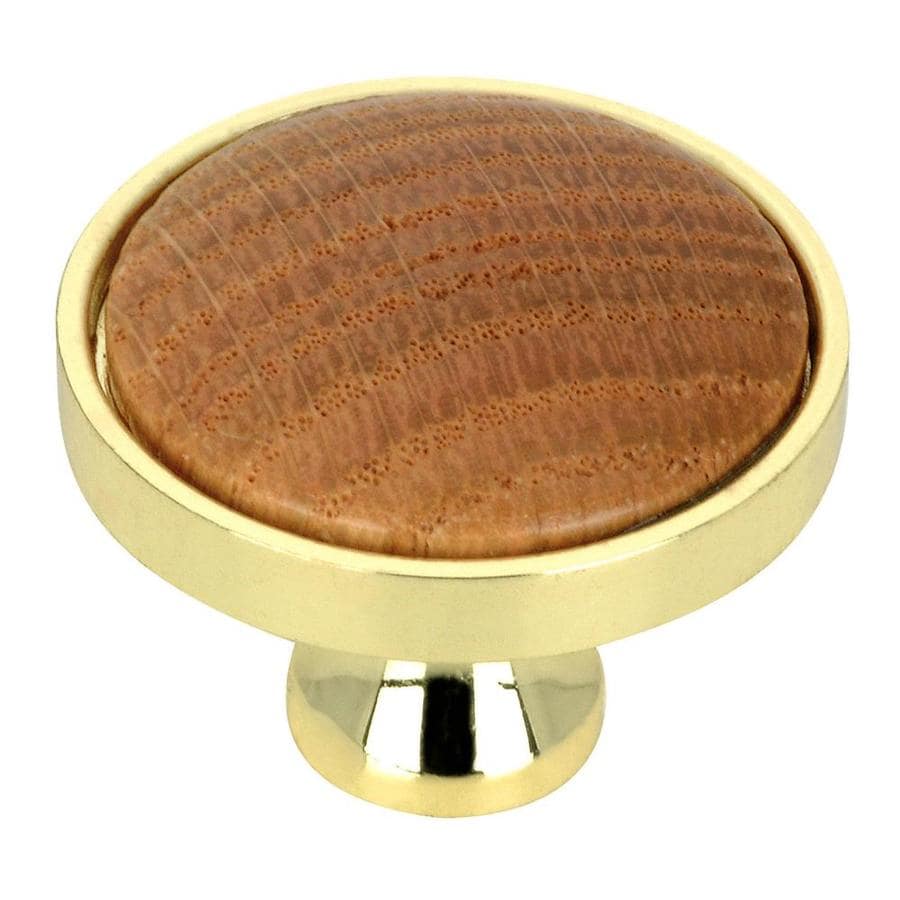 Richelieu Oak Wood And Brass Round Traditional Cabinet Knob At
