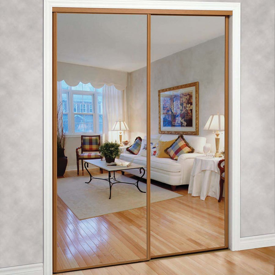 ReliaBilt 48-in x 80-in Mirrored Glass Prefinished Mirror Sliding Door ...