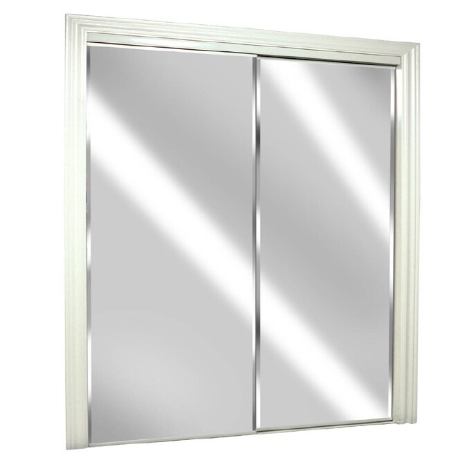 ReliaBilt 72in x 80in White 2Panel Square Mirrored Glass Prefinished MDF Sliding Door