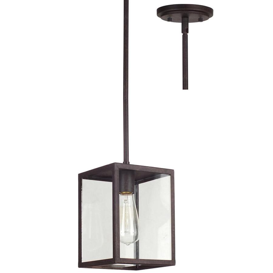Allen + roth Bristow 6.5in Oil Rubbed Bronze Industrial Mini Clear Glass Rectangle Pendant at