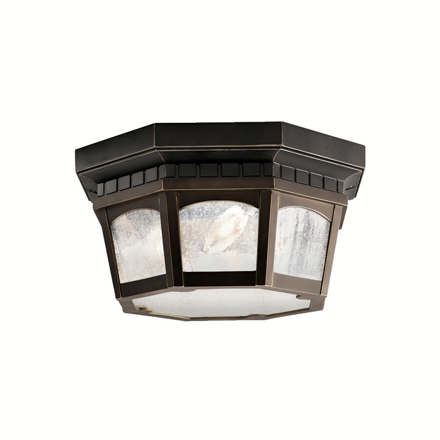 Kichler Courtyard 12.25in W Rubbed Bronze Outdoor Flush Mount Light in