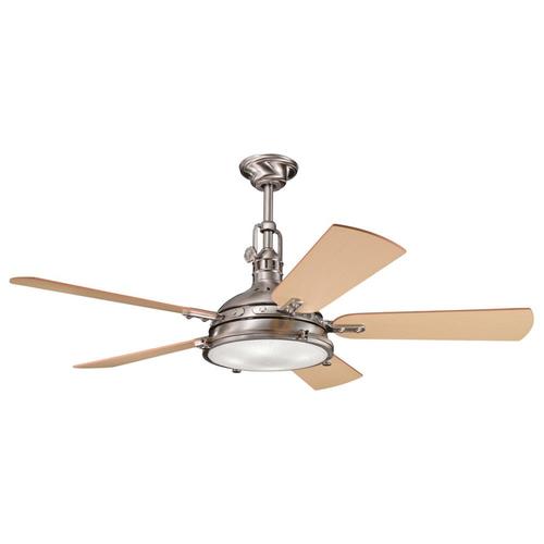 Hatteras Bay 56 In Brushed Stainless Steel Indoor Ceiling Fan With Light Kit And Remote 5 Blade