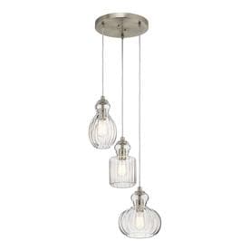 Kichler Riviera 18.0-in Brushed nickel Vintage Hardwired Multi-light Ribbed glass Pendant