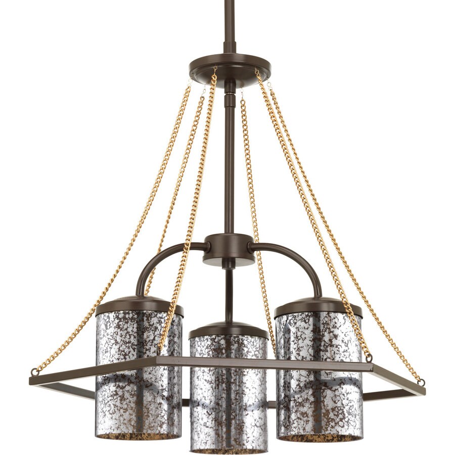 Progress Lighting Indi 3Light Antique Bronze Traditional Mirrored Glass Abstract Chandelier at
