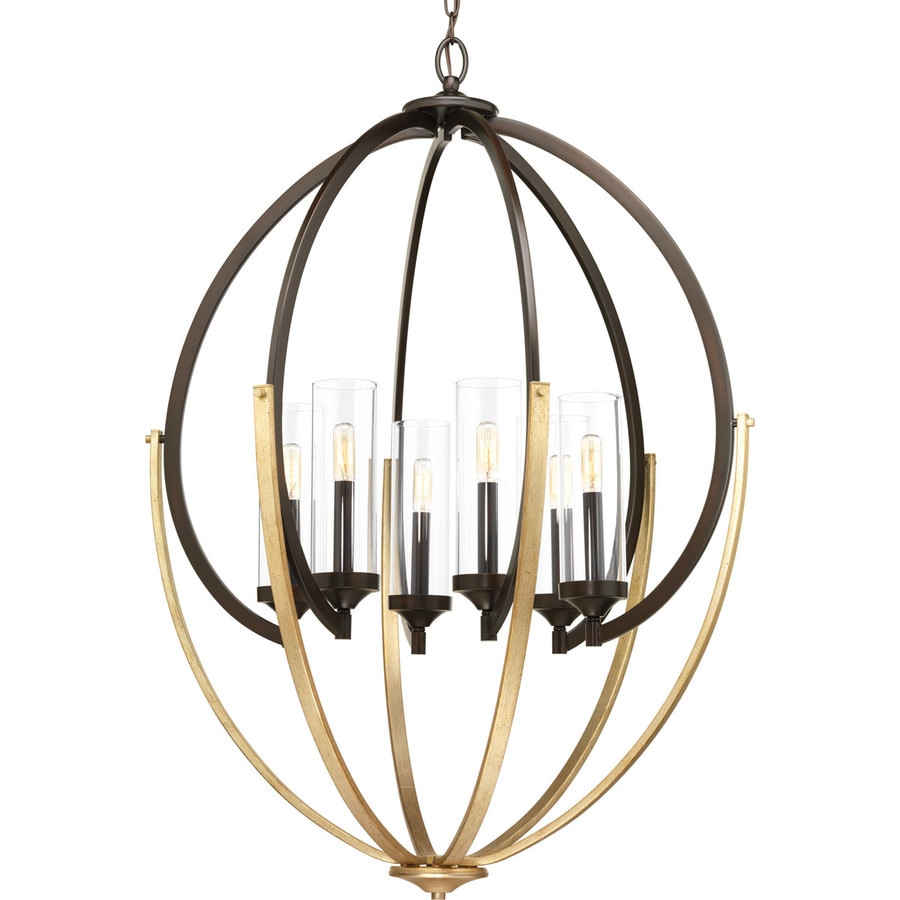 Progress Lighting Evoke 28 5 In 6 Light Antique Bronze Clear Progress Lighting Evoke 28 5 In 6 Light Antique Bronze Clear Glass Cage Chandelier